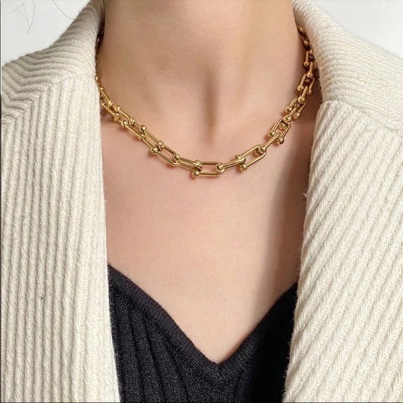 NEW Gold Over 925 Sterling U Shape Chain Necklace - Picture 1 of 5